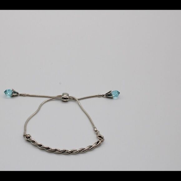 New, Sterling Silver Adjustable Twisted Bar Reflection Bead Bracelet - Picture 3 of 9